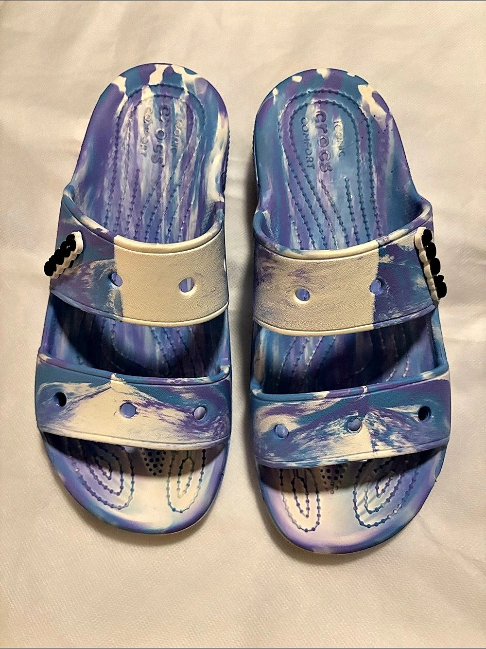 Crocs Classic Two Strap Marble Slide Sandals Purple & Blue US 8